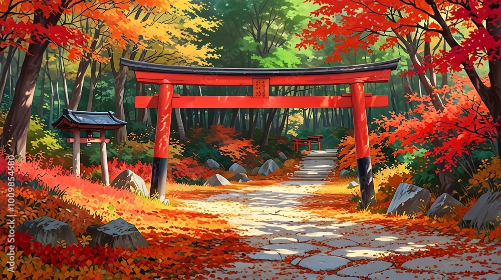 Obraz premium Autumnal Path Through Japanese Gate