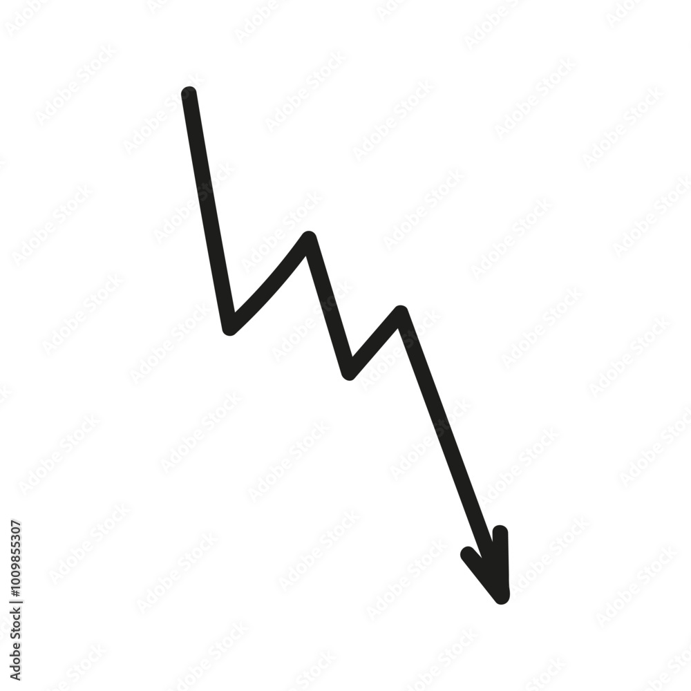 Angular arrow in lightning shape doodle. Hand drawn element for navigation and presentations.