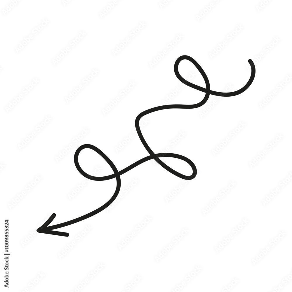 Twisted line arrow doodle. Hand drawn element for navigation and presentations. Twisted line arrow doodle. Hand drawn element for navigation and presentations.