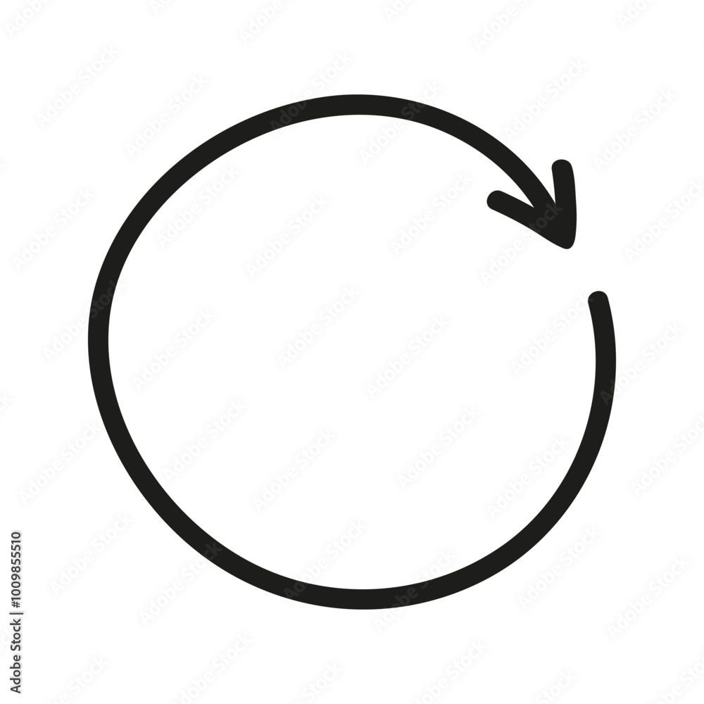 Simple line arrow in circle shape doodle. Hand drawn element for navigation and presentations.