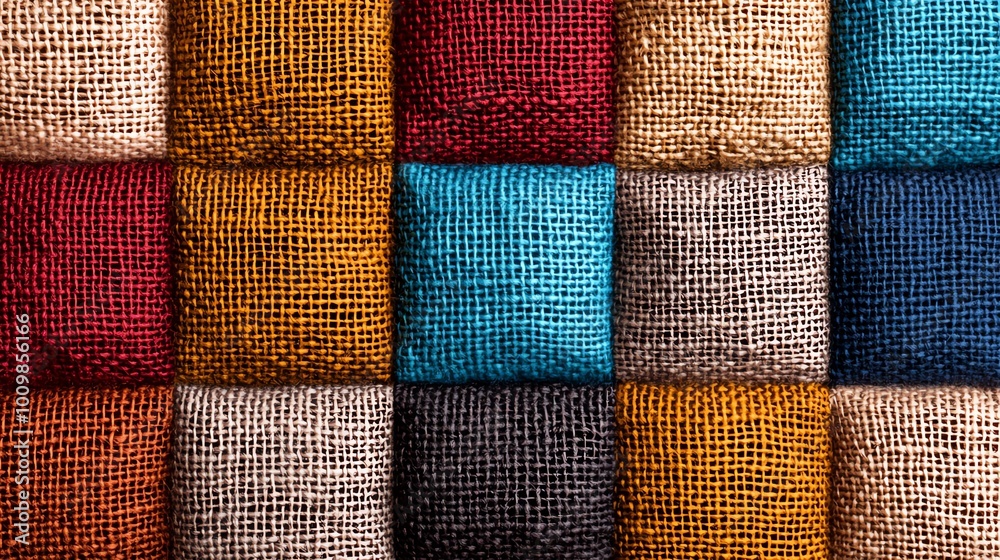 Colorful grid of square patterned pillows, creates a visually background. Colorful grid of square patterned pillows, creates a visually background.