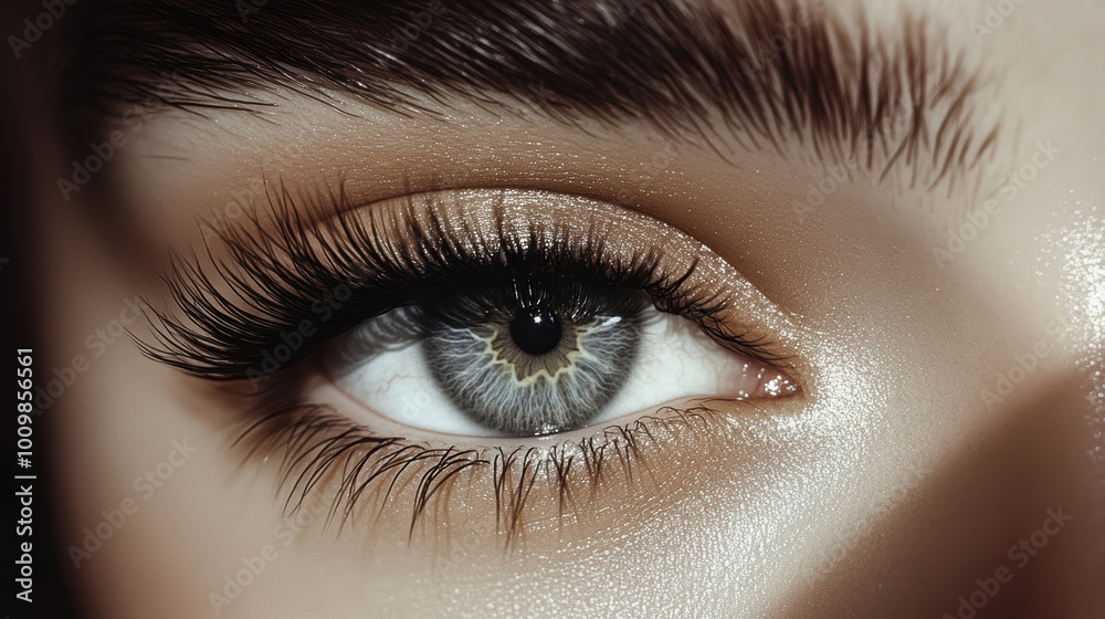 A detailed close-up of a beautiful blue eye, accentuated by dramatic eyelashes and subtle, elegant makeup, reflecting intensity and allure. A detailed close-up of a beautiful blue eye, accentuated by dramatic eyelashes and subtle, elegant makeup, reflecting intensity and allure.