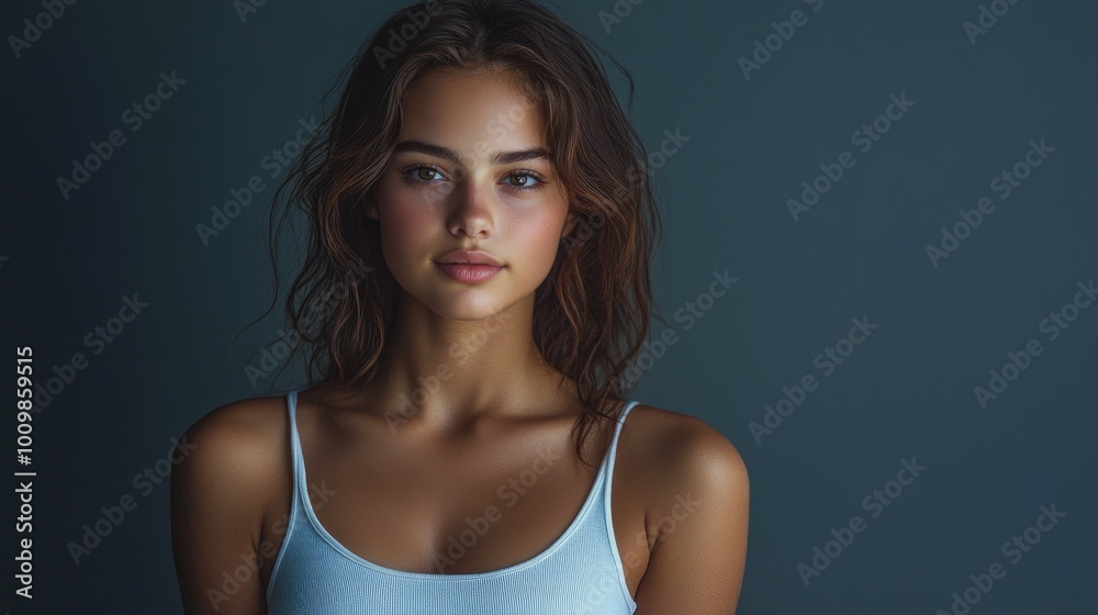 Health and Medicine Concepts - A woman wearing a white t-shirt in support of breast cancer.