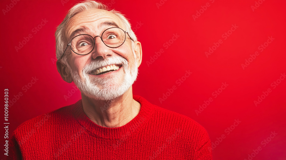 Obraz premium Eccentric old man on a red background