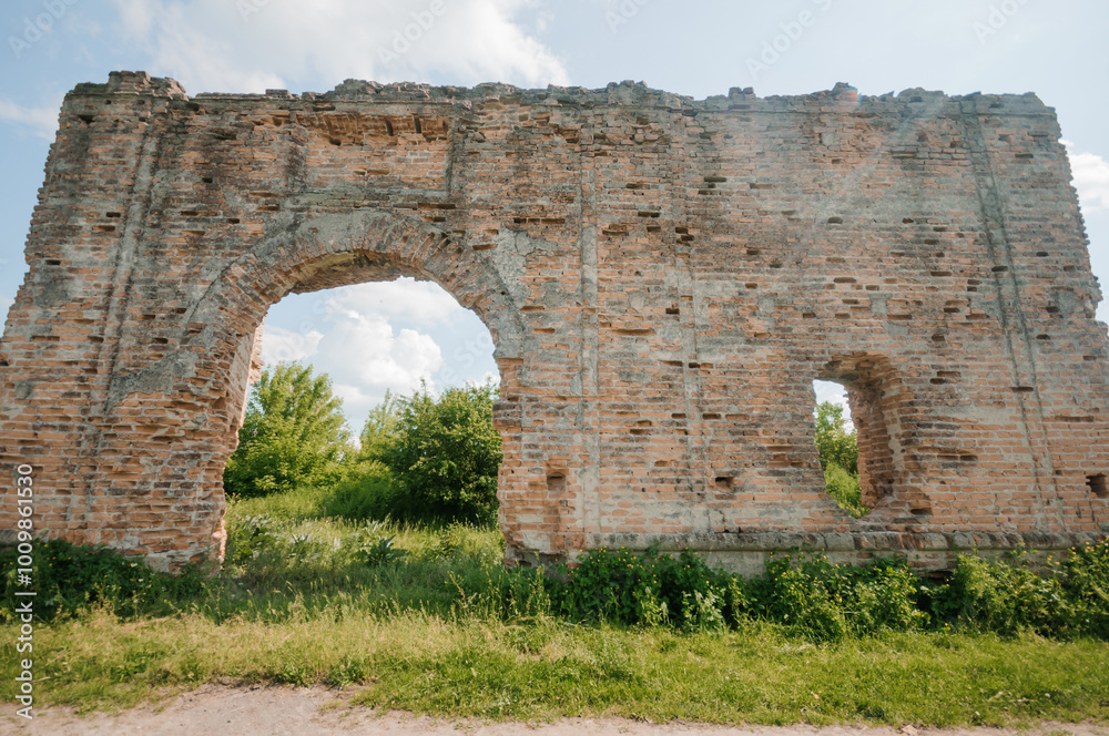 Ancient Brick Ruins Embraced by Lush Greenery Under a Bright Sky Ancient Brick Ruins Embraced by Lush Greenery Under a Bright Sky