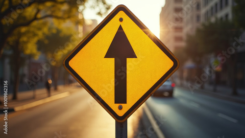 Yellow Traffic Sign with Upward Arrow