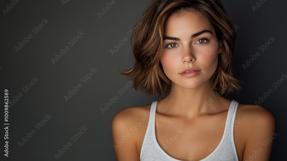 Health and Medicine Concepts - A woman wearing a white t-shirt in support of breast cancer.