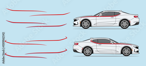 American classic muscle car side door fender sport stripe design. Auto vinyl decal template. 
Suitable for print or cut (Silhouette, cricut cameo etc.)
Scaling without loss of quality,
