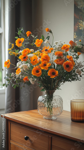 Wallpaper Mural A vase filled with vibrant orange flowers and white accents. Torontodigital.ca