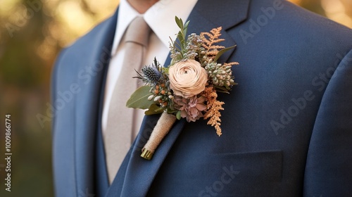 Groom's Boutonniere with Delicate Flowers photo