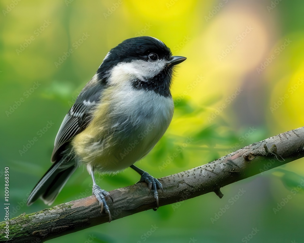 Fototapeta premium Urban bird watching with dynamic scenes, natural and vibrant, Urban, Soft greens, Photograph, Wildlife observation