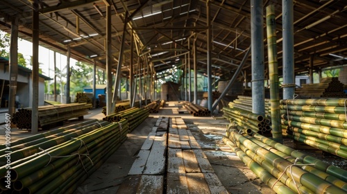 Abandoned Decaying Warehouse with Overgrown Foliage Rustic Industrial Interior