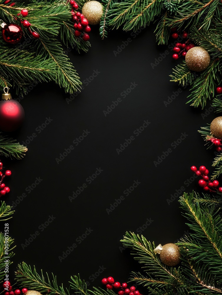 Christmas border on black background with generative ai Christmas border on black background with generative ai