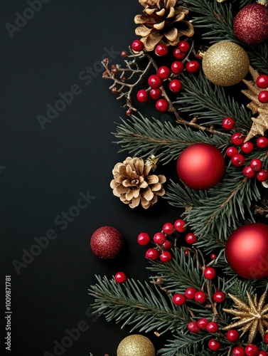 Christmas border on black background with generative ai