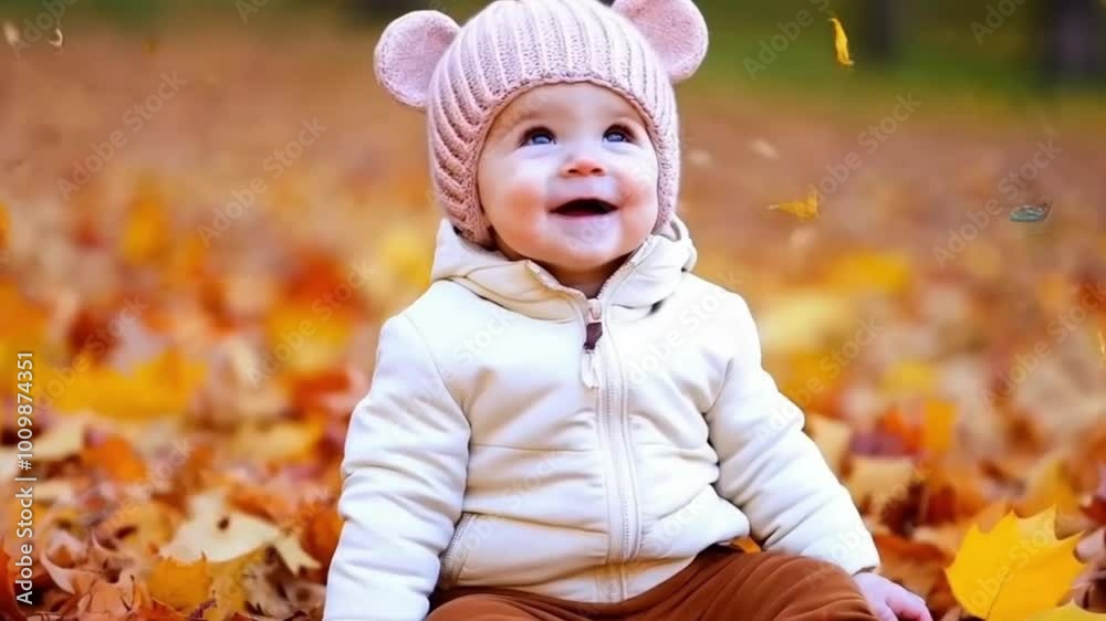 little child enjoys autumn in the park little child enjoys autumn in the park