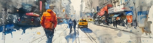 Urban sketching with dynamic scenes, artistic and vibrant, Urban, Bright hues, Photograph, Creative expression photo