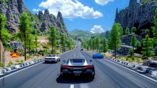 Sports Car Driving Through Mountain Road - Adventure and Speed