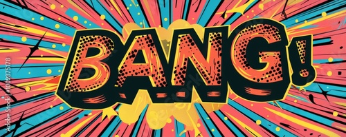 Dynamic pop art background with "BANG" text. Bold graphics, Comic book style, Colorful vector