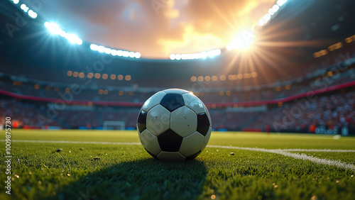 Soccer Ball on Grass Field in Stadium