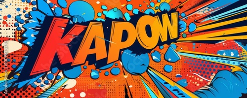 Energetic pop art background featuring "KAPOW." Bold visuals, Dynamic graphics, Bright vector