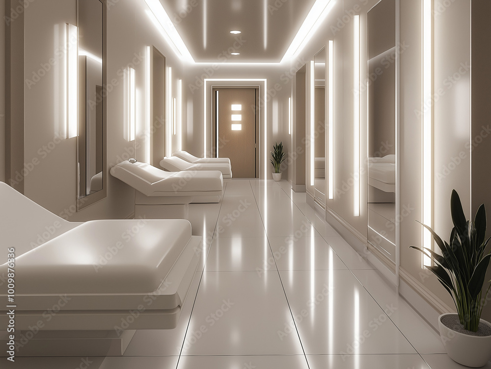 Modern Cosmetology Clinic Hallway: Sleek Ambiance with Minimalist Design Modern Cosmetology Clinic Hallway: Sleek Ambiance with Minimalist Design