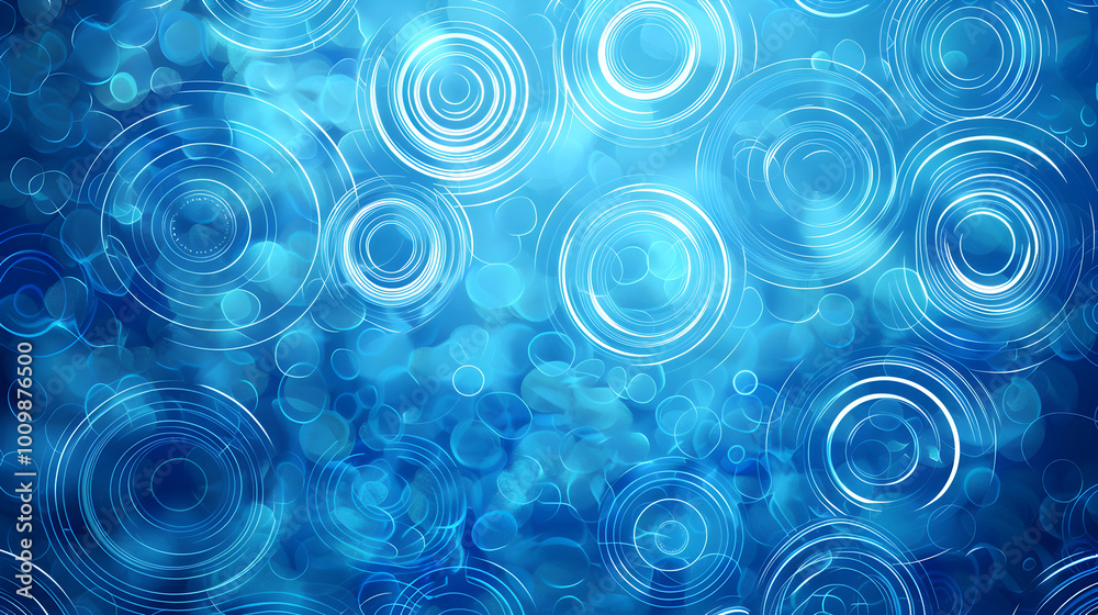 Abstract blue background design with texture modern turquoise and dark blue rings and circles. A blue background with circles and circles on it.