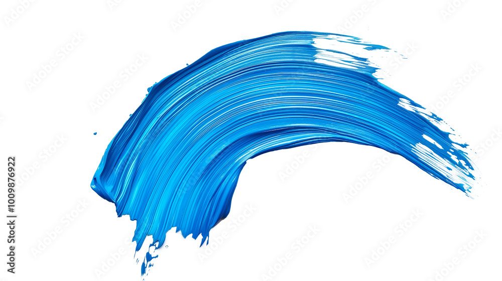 Blue stroke of paint isolated on transparent and white background, cut out png