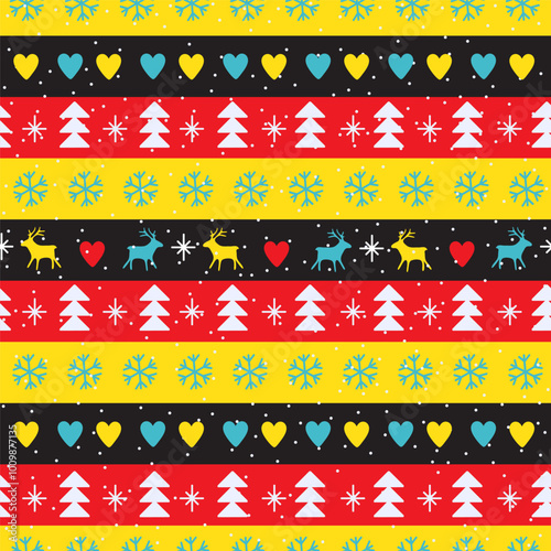 Christmas Winter Snow Forest, Background in National German and Ukraine colors. Design in Nordic style. Festive Christmas Packaging. Vector