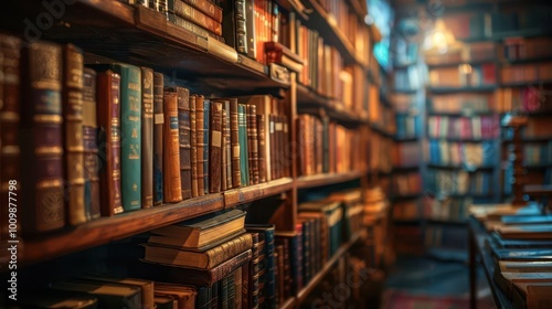 Vintage books in a cozy library, nostalgic and inviting, Urban, Soft tones, Photograph, Literary charm