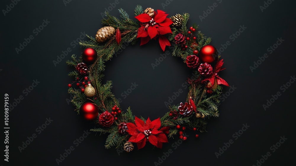 Christmas Decoration Frame on black background with generative ai Christmas Decoration Frame on black background with generative ai