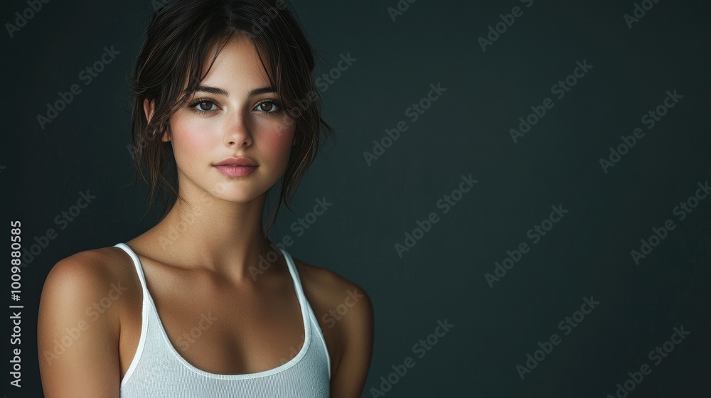 Health and Medicine Concepts - A woman wearing a white t-shirt in support of breast cancer. Health and Medicine Concepts - A woman wearing a white t-shirt in support of breast cancer.