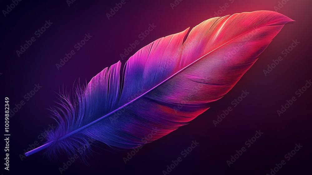 Stunning 3D Feather Design Highlighting Brilliant Purple Red and Blue Tones neon color photo Stunning 3D Feather Design Highlighting Brilliant Purple Red and Blue Tones neon color photo