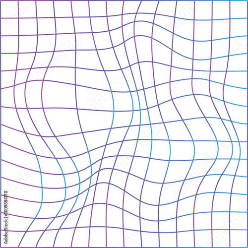 Retro cyberpunk wireframe distorted mesh. Colorful grid