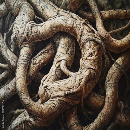 Intricate tree roots in detailed natural pattern photo