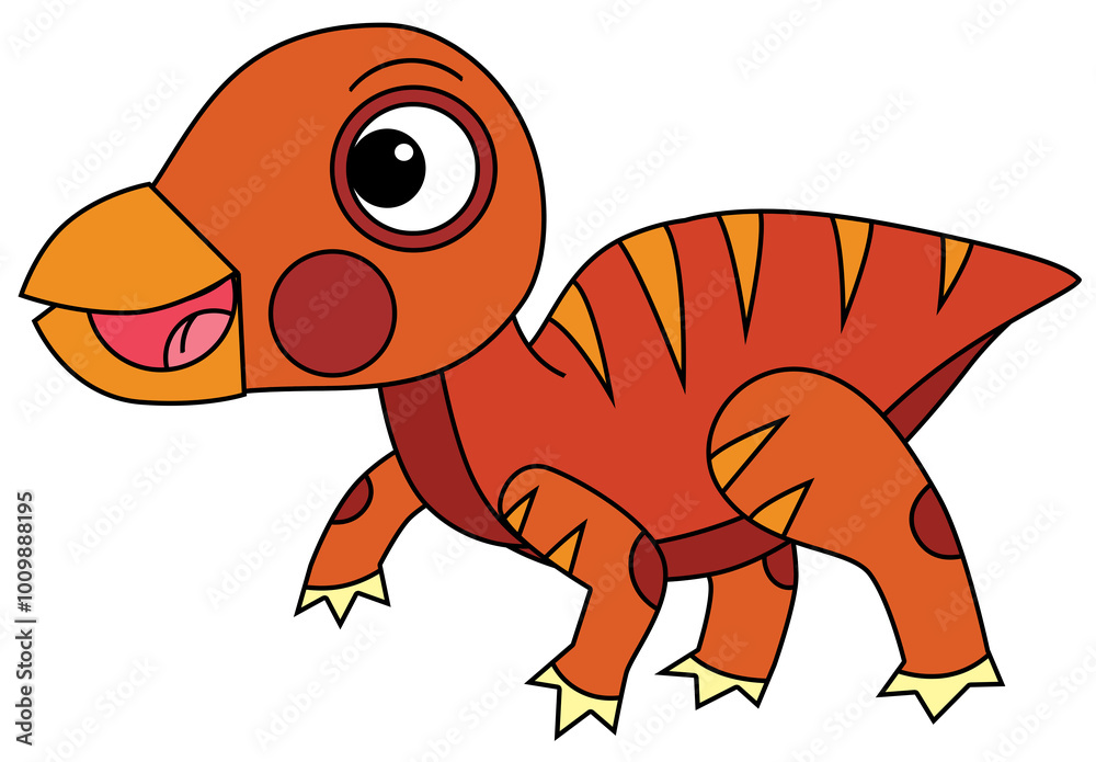 Fototapeta premium cartoon scene with happy prehistoric animal iguanodon dino dinosaur smiling and walking isolated on white background illustration for children