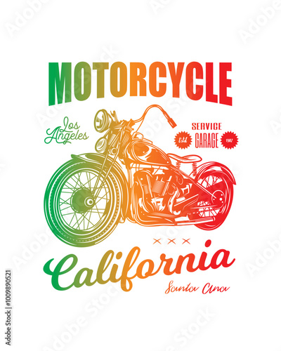 T-shirt or poster design with an illustration of an old motorcycle. Original vector illustration in vintage style. photo