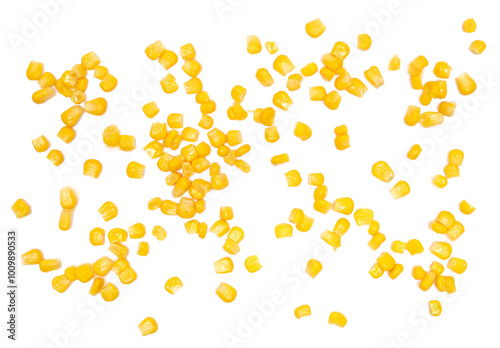 Yellow cooked wet corn isolated on white background 