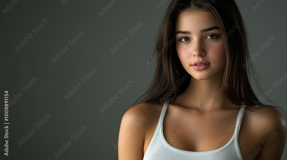 Health and Medicine Concepts - A woman wearing a white t-shirt in support of breast cancer. Health and Medicine Concepts - A woman wearing a white t-shirt in support of breast cancer.