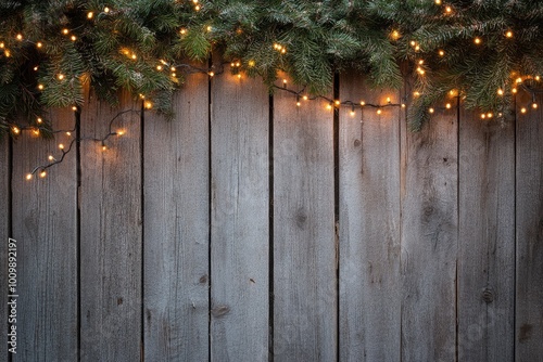 Christmas rustic background - vintage planked wood with lights a with generative ai