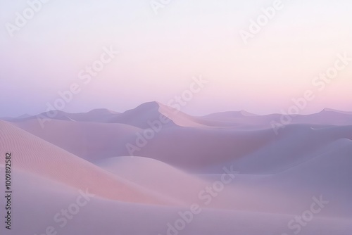 Serene desert landscape with soft dunes and pastel hues at dawn.