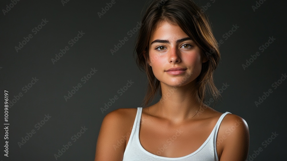 Health and Medicine Concepts - A woman wearing a white t-shirt in support of breast cancer. Health and Medicine Concepts - A woman wearing a white t-shirt in support of breast cancer.