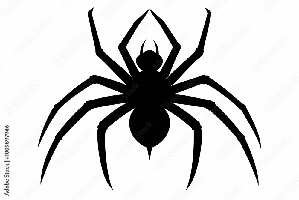 Spider Black Silhouette. Black Widow spider in vector isolated on White. Single Spider Icon or Logo. Good as a design element to Halloween Holidays. Spider Black Silhouette. Black Widow spider in vector isolated on White. Single Spider Icon or Logo. Good as a design element to Halloween Holidays.