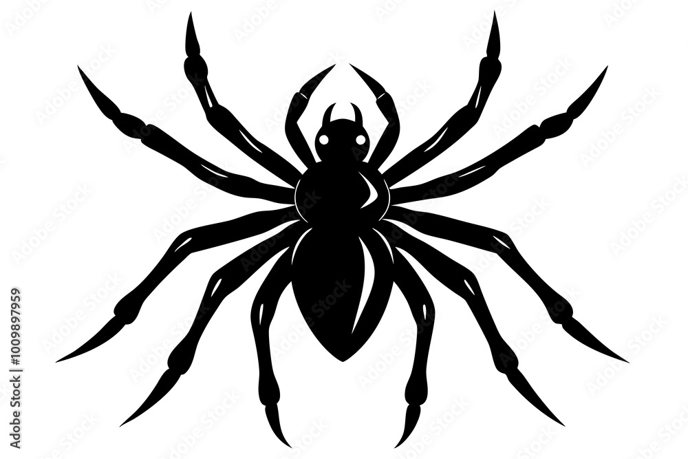 Spider Black Silhouette. Black Widow spider in vector isolated on White. Single Spider Icon or Logo. Good as a design element to Halloween Holidays. Spider Black Silhouette. Black Widow spider in vector isolated on White. Single Spider Icon or Logo. Good as a design element to Halloween Holidays.