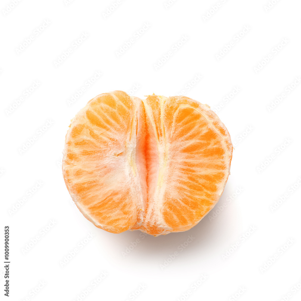 Half of fresh peeled tangerine on white background Half of fresh peeled tangerine on white background