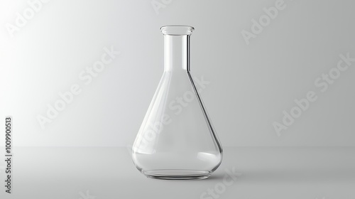 A clear glass laboratory flask, commonly used for mixing and heating substances in experiments.