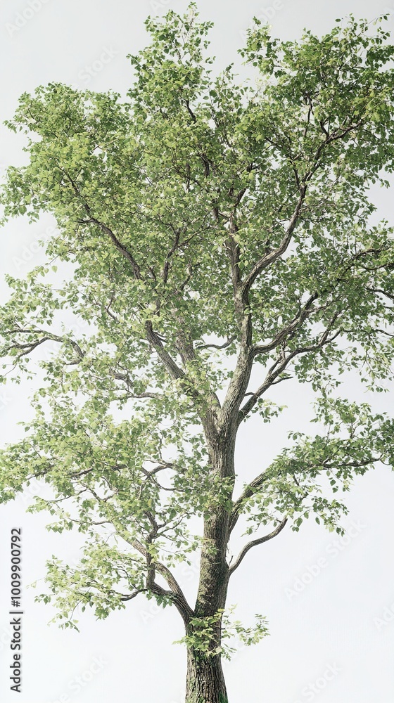 Tall Tree with Lush Green Foliage Against a White Sky Tall Tree with Lush Green Foliage Against a White Sky