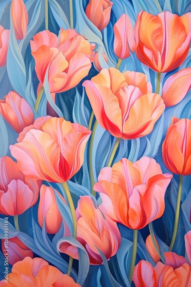 Tulips field painting flower backgrounds. Tulips field painting flower backgrounds.