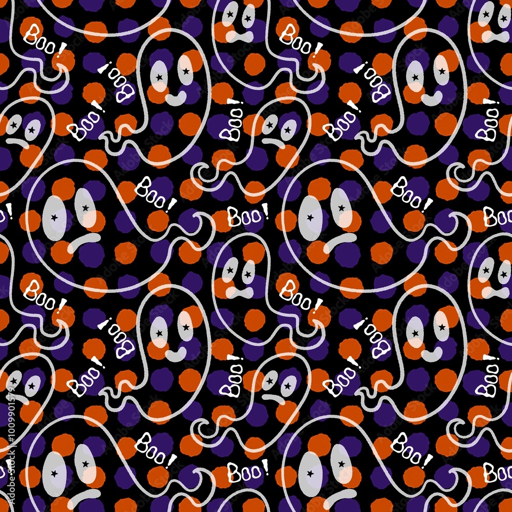 Halloween ghost seamless cartoon pattern for wrapping paper and fabrics Halloween ghost seamless cartoon pattern for wrapping paper and fabrics