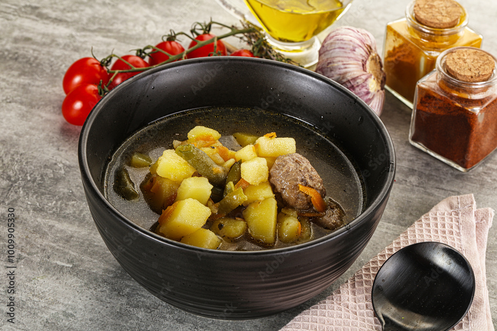 Soup with meatball and potato Soup with meatball and potato
