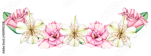 Wallpaper Mural Floral garland of white and pink flowers. Watercolor botanical illustration isolated on white background. Template for wedding floral invitation, card, cosmetic Torontodigital.ca